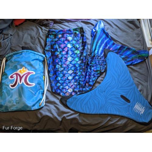 FinFun Ice Dragon Mermaid Tail, AMP monofin, and bag
